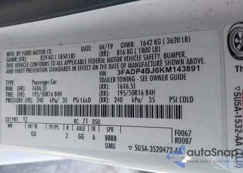 2019 Ford Fiesta Se from USA, damaged, VIN 3FADP4BJ6KM143891
